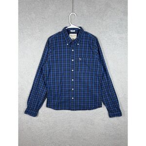 Abercrombie‎ Fitch Shirt Mens 2XL Muscle Button Up Plaid Oxford Blue White